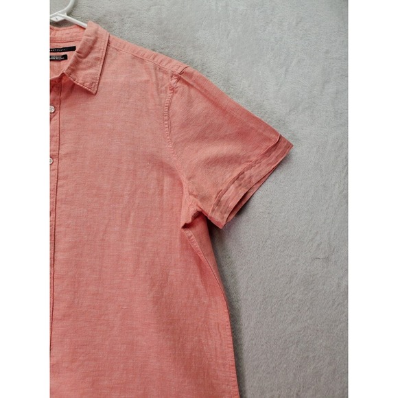 Perry Ellis Shirt Mens XL Orange Linen Short Casual Sleeve Collared‎ Button Down - Picture 5 of 9